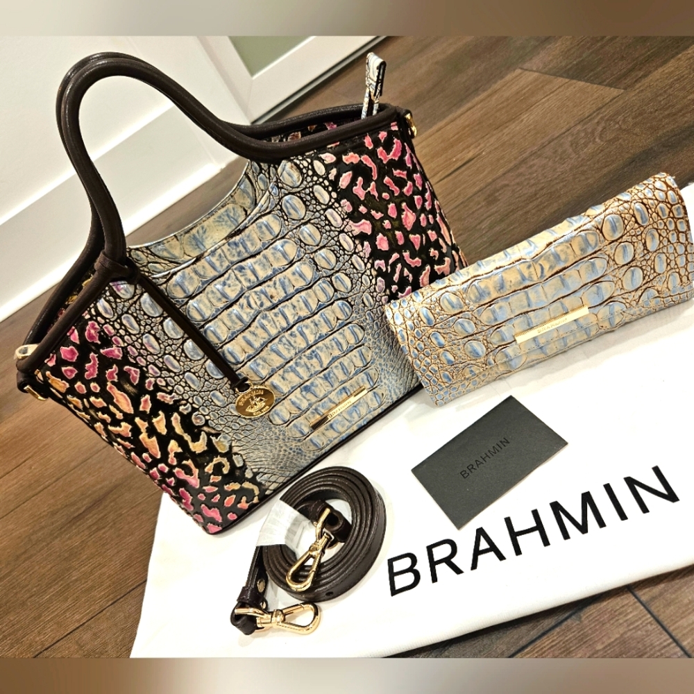 Brahmin Multicolor Croc-Embossed Elaine Shoulder Bag and Wallet